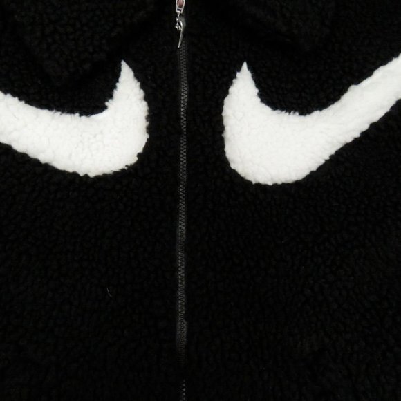 NEW Womens Nike Sherpa Fleece Black White Big Swoosh Full Zip Coat Jacket XL - Picture 3 of 7